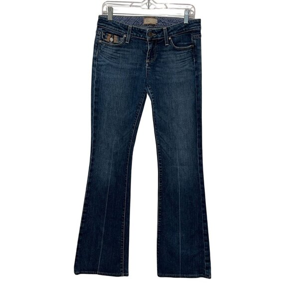 Paige Vintage Y2K  Blue Denim Canyon Low Rise Embroidered Flare Jeans Women's Si - Picture 1 of 12